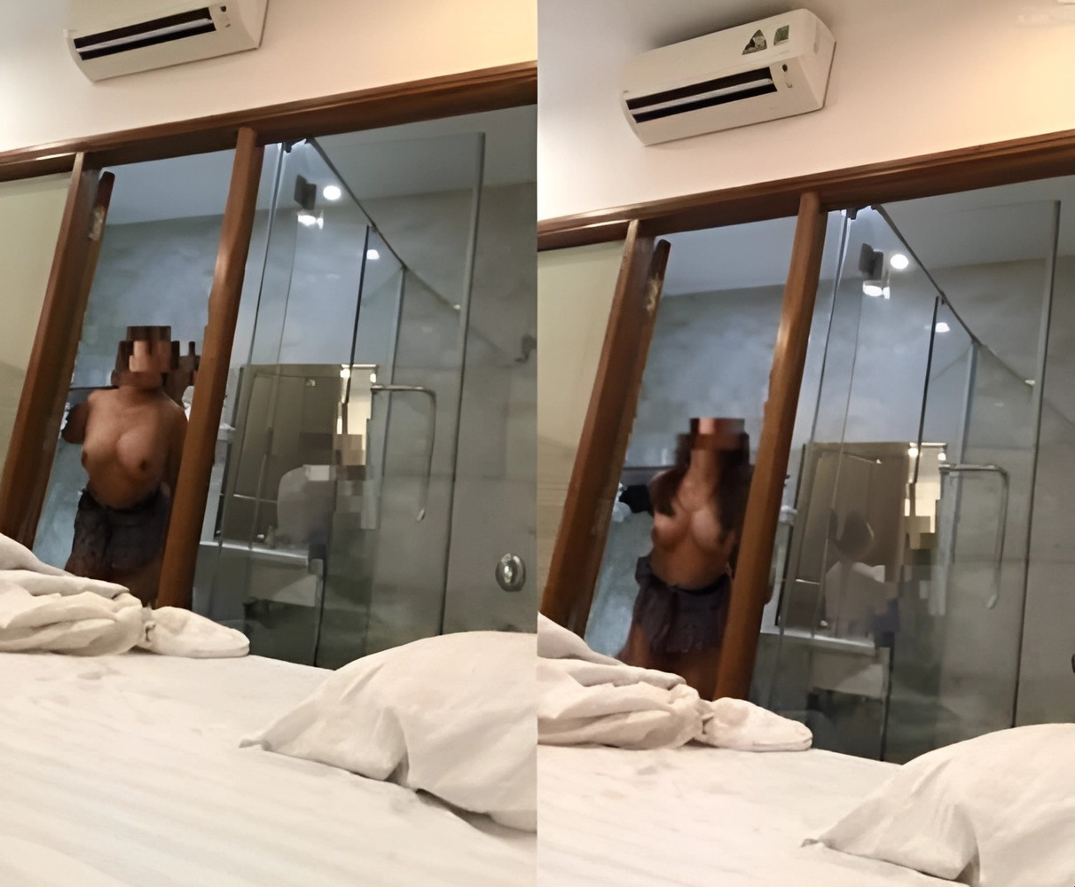 Big breasted college girl likes doggy in the bathroom